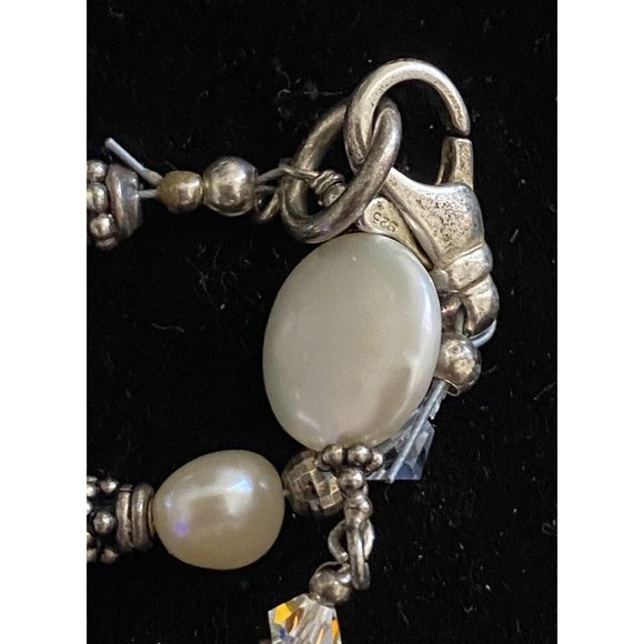 Genuine Baroque Coin Salt Water Pearls Crystals Necklace Sterling Silver - Picture 8 of 12